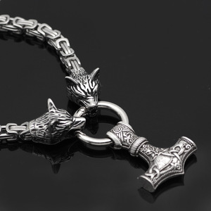 वाइकिंग हार Mens विंटेज भेड़िया सिर Mjolnir Thor हथौड़ा लटकन नॉर्स गहने स्टेनलेस स्टील सम्राट श्रृंखला हार - Product Image 3