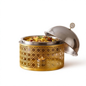 Luxury Gold Wire Mesh Stand Food <b>Warmer</b> with Silver Dome Cloche Chafing Dish for <b>Buffet</b> Catering Hotel Restaurant Party Serving - Product Image 2