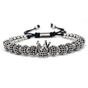 <span class=keywords><strong>Bracelet</strong></span> en macramé <span class=keywords><strong>pour</strong></span> femme et <span class=keywords><strong>homme</strong></span>, Design classique, luxe, boule de <span class=keywords><strong>diamant</strong></span> <span class=keywords><strong>noir</strong></span>, breloque en couronne, JBS10059 - Product Image 2