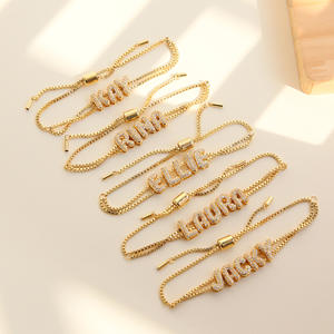 Pulsera de Latón Chapado en <span class=keywords><strong>Oro</strong></span> de 18K, <span class=keywords><strong>Brazalete</strong></span> Ajustable con 26 Letras de Burbujas, Joyería de Moda para Mujer - Product Image 2