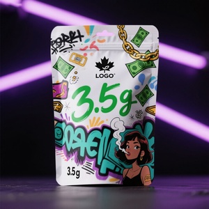 Sacs Mylar personnalisés imprimés en stock, sacs refermables à fermeture éclair 3.5g 7g 14g 28g, pochettes verticales refermables de qualité pour dispensaires - Product Image 2