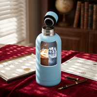 Bouteille d'eau sport en acier inoxydable à double paroi, isotherme, gourde portable avec couvercle noir mat en caoutchouc pour activités de plein air, gym et voyage