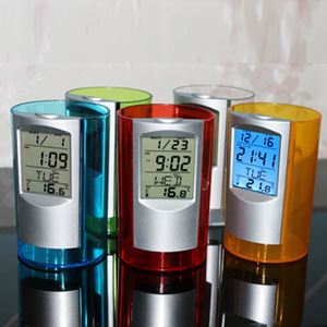 Haonan Office Supplies Store Pen Holder Electronic Clock Round Transparent With Calendar Temperature Display For Desk Storage - Product Image 1