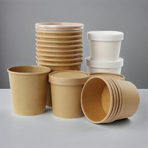 Gobelets en papier kraft jetables couvercles PE poudre aigre chaude soupe boîte d'emballage à emporter bol seau pour soupe soupe café gobelets en papier chaud - Product Image 4