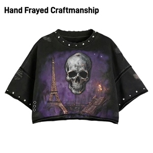 T-shirt <span class=keywords><strong>da</strong></span> uomo personalizzata 2026, di design, effetto invecchiato, lavaggio acido, vintage, taglio crop boxy, streetwear - Product Image 3