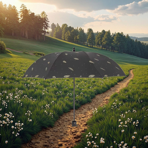 Tự động ba gấp màu đen nổi bật vải nhỏ lông tươi dù che nắng ô che nắng và mưa kép sử dụng ô - Product Image 4