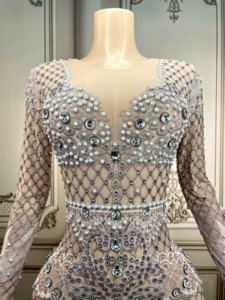 Amazons <span class=keywords><strong>Online</strong></span> Glitter perle di cristallo signore <span class=keywords><strong>abiti</strong></span> estivi di moda per le donne diserbo <span class=keywords><strong>abiti</strong></span> di lusso modello vestito - Product Image 5