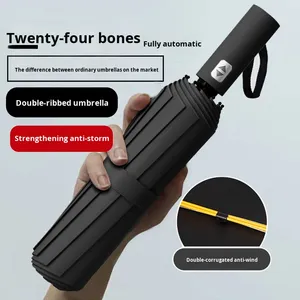 24-Bone Automatic Reinforced Wind-Resistant Advertising Umbrella Customizable Logo-Printed Design 105cm Open Umbrella Windproof