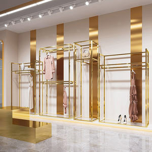 High-End Roestvrijstalen <span class=keywords><strong>Titanium</strong></span> A4 Vloer-Tot-Vloer Display Rack Voor Heren-En Dameskleding Speciale Winkel Display Plank - Product Image 3