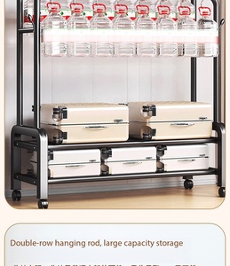 Porte-vêtements roulant robuste à 2 niveaux avec crochets et <span class=keywords><strong>roulettes</strong></span> pour chambre, buanderie, entrée, balcon - Product Image 3