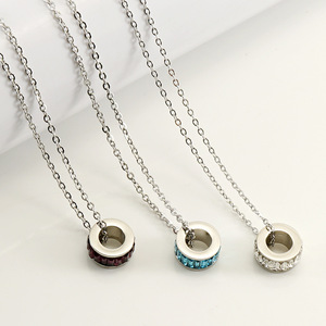 Stainless Steel Necklace With Round Crystal Pendant For Women Clavicle Chain Light Luxury Jewelry Gift Occasion ZN628 - Product Image 4