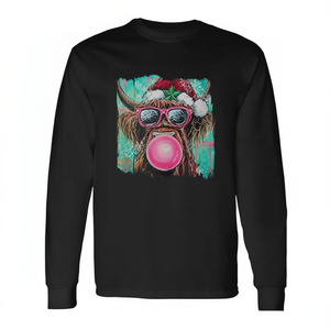 Camiseta de manga larga con diseño de vaca de las Tierras Altas de Navidad, color Bubblegum Fun - Product Image 2