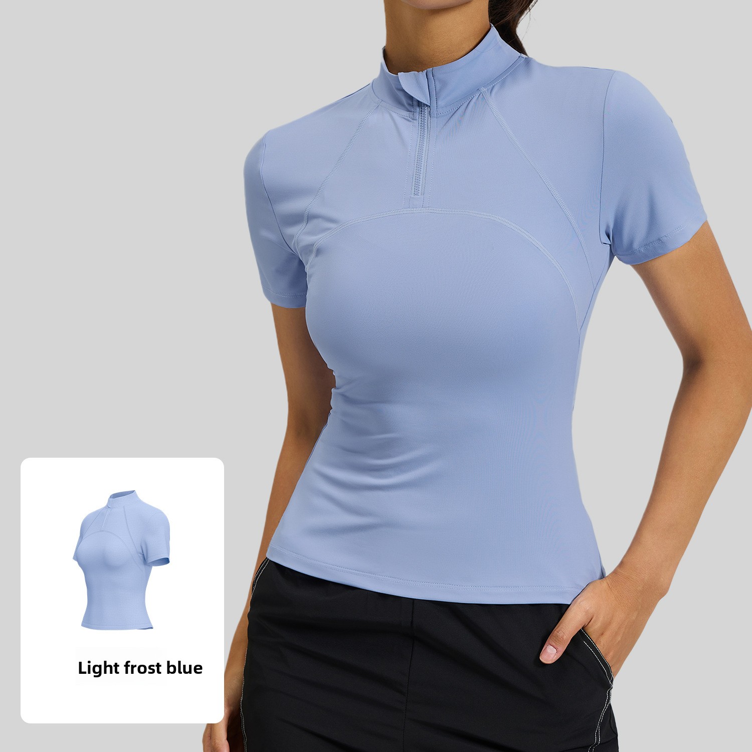 Summer New Outdoor Running Yoga Breathable Short-sleeved T-shirt Women's Half-zip Slimming High Elastic Fitness
