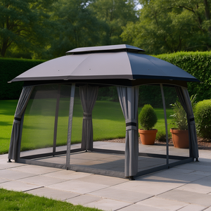 Abri de jardin en forme de gazebo pour terrasse, 10x13 pieds, toit ventilé, gris foncé, pavillon de jardin extérieur - Product Image 2