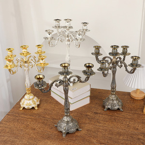 Candelabro de bronce con diseño europeo grande para suelo de boda, candelabro cónico reutilizable, soporte para <span class=keywords><strong>5</strong></span> velas, candelabros de Metal - Product Image 1