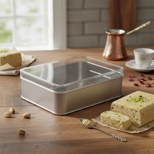 Kontensan Rectangle Tin Can 1/2 Lt Halva Metal <b>Container</b> Model L506 103x166mm X H36mm Turkey Origin Crystal Lid - Product Image 3
