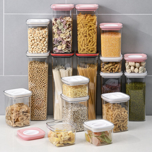 Contenedores de almacenamiento de alimentos para perros apilables con tapas, latas selladas de plástico, tarros de despensa herméticos para conservación de arroz y cereales - Product Image 1