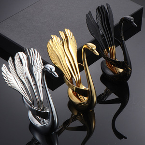 Cuchara de acero inoxidable 304 con forma de ala, tenedor para café, cuchara para frutas, tenedor para postre, base creativa con forma de cisne, set de regalo. - Product Image 2