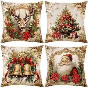 Juego de 4 Fundas Decorativas para Cojines con Diseño Navideño de Nieve y Feliz Navidad para Sofá, Regalo - Product Image 1