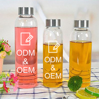 JM Bouteilles en verre transparent de 18 oz avec couvercles, bouteilles d'eau naturelles sans BPA, écologiques, réutilisables et rechargeables pour jus de fruits à large bouche