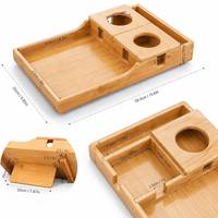 Bandeja Plegable para Reposabrazos de Sofá de Bambú con 2 Portavasos y Ranura para Control Remoto, Recubrimiento Antiadherente Seguro para Alimentos, Mesa Auxiliar para Sofá, Bandeja para Snacks, Venta al Por Mayor con Certificación FSC