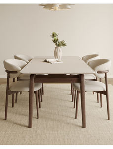 Set Tavolo da Pranzo e Sedie in Legno dal Design Nordico Moderno in Legno Massello e Pelle PU per Sala da Pranzo e Ristorante - Product Image 3