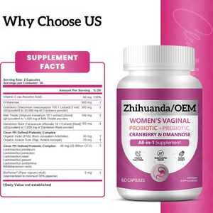 תוסף תזונה פרוביוטי ופרה-ביוטי לאיזון חומציות הנרתיק לנשים, תוצרת OEM סיטונאית, עם ויטמין C, לתמיכה חיסונית למבוגרים - Product Image 6