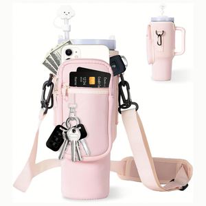 Porte-bouteille d'eau en néoprène isolé, sac bandoulière avec sangle réglable et poches zippées pour une utilisation en extérieur - Product Image 4