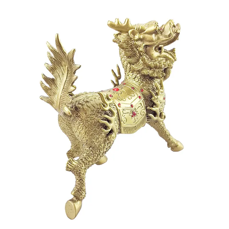 Custom Design Decoratie Handwerk Messing Gouden Qilin Home Fengshui Producten Lucky Gouden Messing Ornamenten