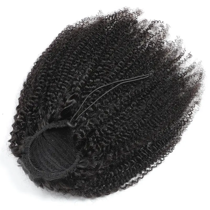 Afro Kinky Curly Drawstring Ponytail Human Hair Extensions Hairpieces for Black Women Raw Virgin Wrap Around Ponytail Human Hair