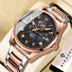 Prix de gros Binbond 3982 Montre pour homme à quartz, bracelet en acier et cuir, haute qualité, fonction calendrier lumineuse - Product Image 1