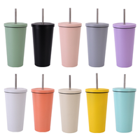 Vente en gros Tasse à café réutilisable en acier inoxydable à double paroi avec logo personnalisé avec couvercle et paille