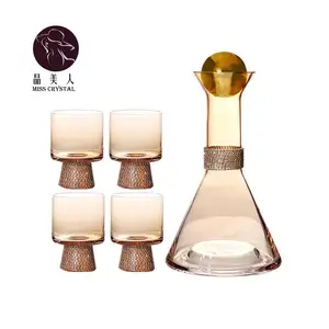 European Light Luxury Style European Style Triangular Kettle - Amber Sticky Diamond Ash Stick Drill Soot Cold Water Bottle Glass