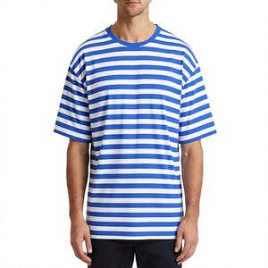 T-shirt Homme Rayé 100% Coton Épais 240 GSM, Coupe Oversize à Épaules Tombantes, Qualité Supérieure, Anti-Plis, Personnalisable OEM - Product Image 4