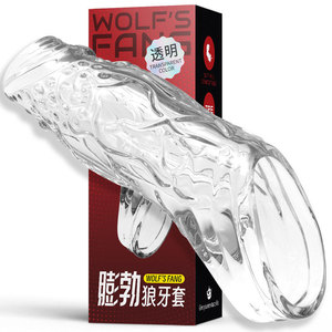 Wolf's Fang Bulging Wolf Tooth Cover Transparent Black <b>TPE</b> Cock Ring Set Delay Sex Time Manual Control - Product Image 4