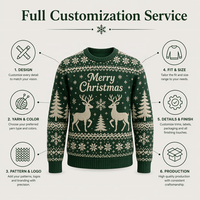 Pull de Noël moche unisexe en tricot jacquard fin, motif cerf et sapin, pour l'hiver, ODM/OEM, vente en gros, personnalisable en couleur et taille