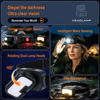 Leichte 900LM Dimmbare Taschenlampe mit Bewegungssensor LED Wiederaufladbare Stirnlampe für Outdoor Camping Laufen Wandern Angeln