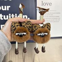 Porte-clés en fausse fourrure de lapin Rex, avec lunettes de dessin animé, pompon Kawaii, jouet en peluche doux, breloques de sac, nœud imprimé léopard, décorations pour cheveux et porte-clés de voiture