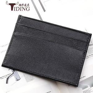 Tiding <b>Card</b> <b>Holder</b> Genuine Leather Ultra Thin Mini Black Unisex Everyday Use - Product Image 1