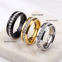 Bague en acier inoxydable plaqué or avec strass, double rangée pavée, bijoux de mariage unisexe pour couples