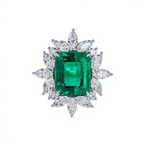 Platinum <b>Emerald</b> Cut Diamond <b>Ring</b> With Marquise Side Diamonds Luxury Engagement Jewelry For Women IGI Certified - Product Image 1