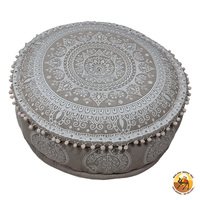 Pouf ottoman traditionnel luxueux en coton brodé, coussin de sol, décoration de Noël pour la maison, broderie indienne ronde, lot de 2 pièces