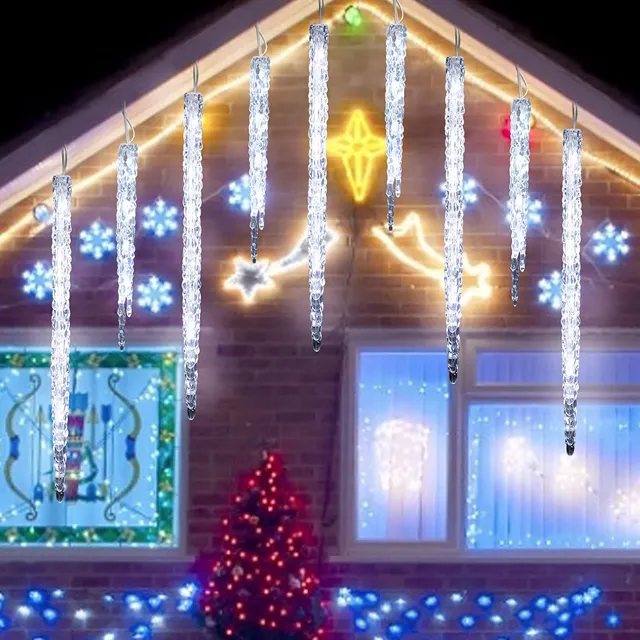 أنابيب المطر LED, مقاومة للماء النيازك دش المطر أنابيب LED الجنية سلسلة ضوء أضواء عيد الميلاد 8 وسائط مشرق دافئ الأبيض icle أضواء
