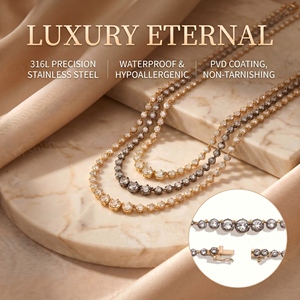 Collar de Zirconia de Dos Tonos Personalizado, <span class=keywords><strong>Acero</strong></span> <span class=keywords><strong>Inoxidable</strong></span> 316L, Impermeable, Hipoalergénico, <span class=keywords><strong>Cadena</strong></span> de Oro y Plata con Revestimiento PVD - Product Image 4