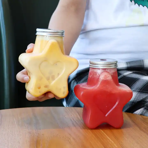 Wholesale 500ml16oz Star Shape <strong>Bottle</strong> with Lids and Straw PET <strong>Plastic</strong> Juice <strong>Drink</strong> Bubble Tea Boba <strong>Bottle</strong> <strong>Packaging</strong>