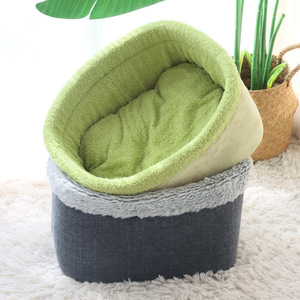 Reversible Pet <b>Bed</b> Oval Shape Coral Fleece Soft Cushion For Cats <b>Dogs</b> Indoor Use - Product Image 1