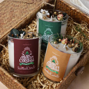 AIKUN Bougies parfumées de Noël personnalisées en verre de luxe avec fleurs séchées, cire de soja à la vanille et huiles essentielles, marque privée - Product Image 3