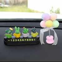 Plaque d'immatriculation de téléphone de voiture décor d'intérieur Anime ornements de Cactus mignons parfum automatique accessoires de carte de stationnement temporaire cachée