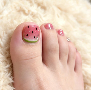 Uñas postizas de sandía fresca de verano hechas a mano, con purpurina efecto ojo de gato, divertidas y lindas, estilo corto para chica, de China. - Product Image 4