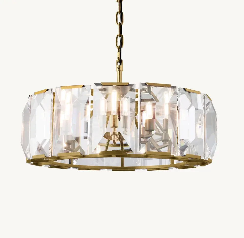 Sunwe American design Indoor Decorative Crystal Pendant Light Lacquered Burnished Brass 31 inch Harlow Crystal Round Chandelier